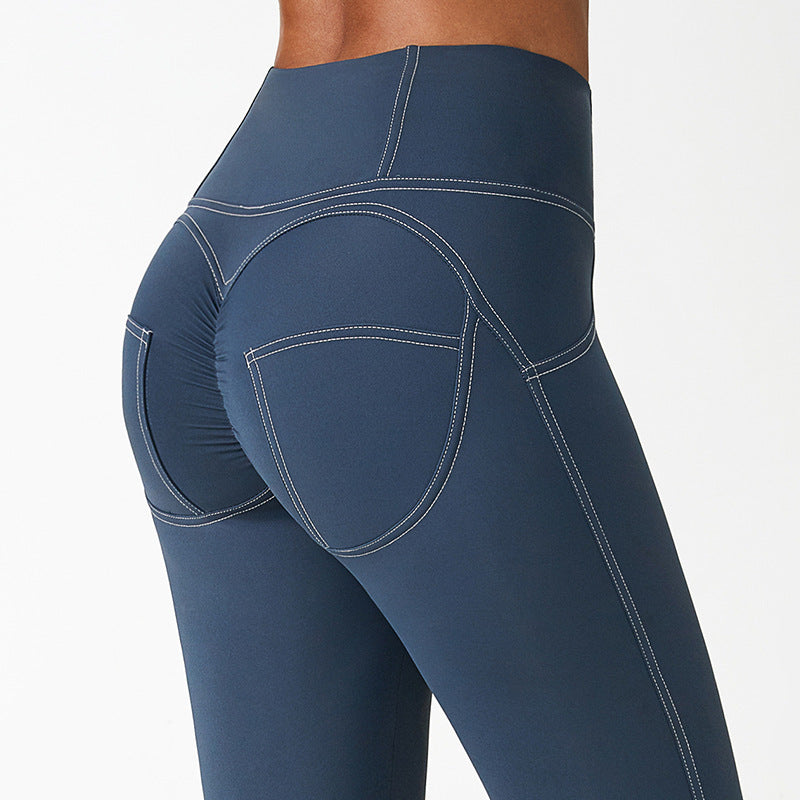 High Waist Pleated Yoga Pants Sports Leggings